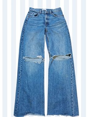 Zara High-Rise Wide Leg Distressed Jeans - Blue Denim - Size US 4  32 Inseam